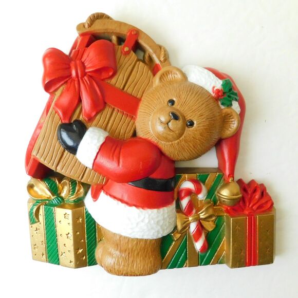 Christmas Wall Hangings Set of 2, Vintage Burwood Santa Claus Teddy Bears 1993 - Picture 3 of 14